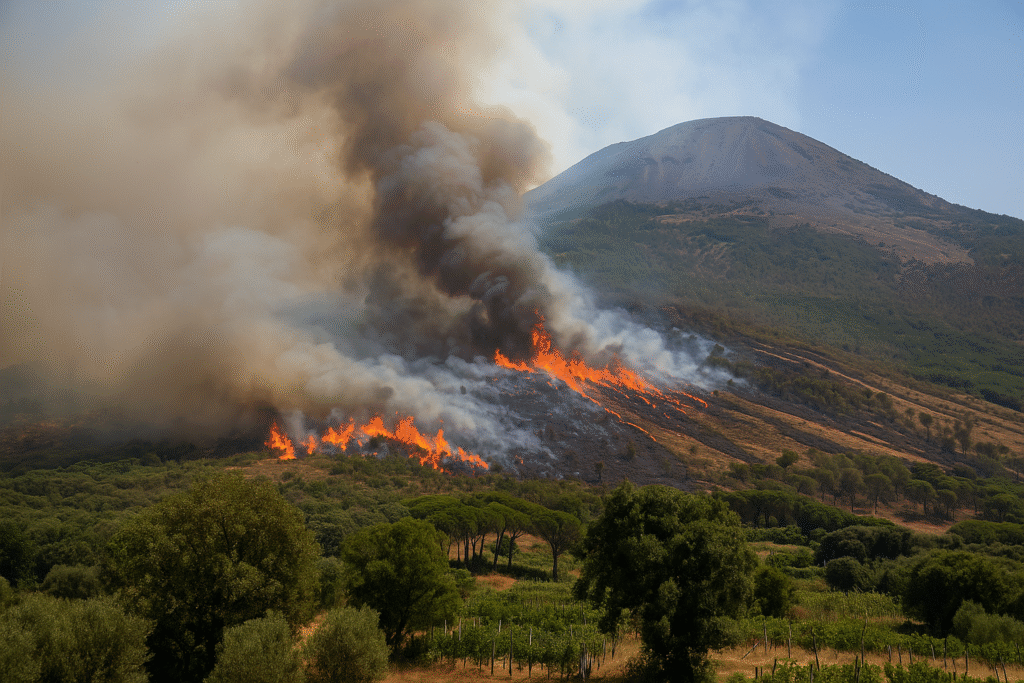 Mount Vesuvius Wildfire Forces Tourist