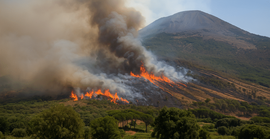Mount Vesuvius Wildfire Forces Tourist