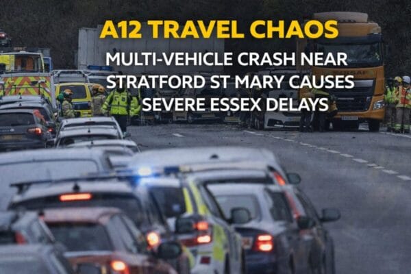 Now A12 Brought to a Halt After Multi-Vehicle Crash Near Stratford St Mary Causes Severe Travel Delays in Essex