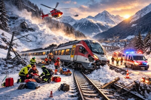 Swiss Alps Train Derailment After Avalanche