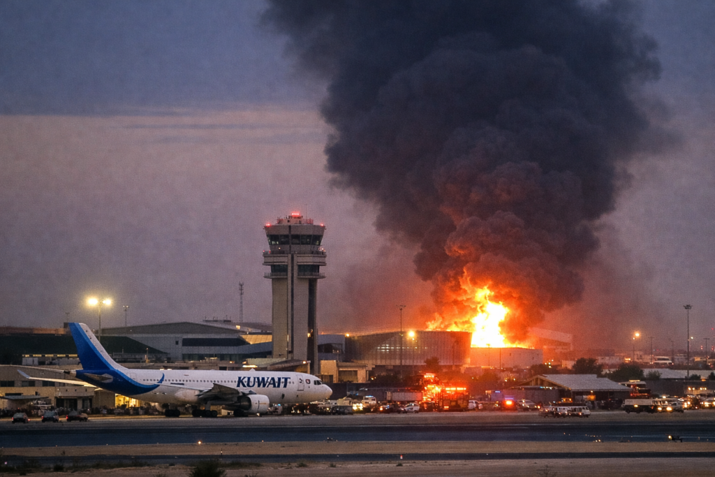 fire at kuwait airport