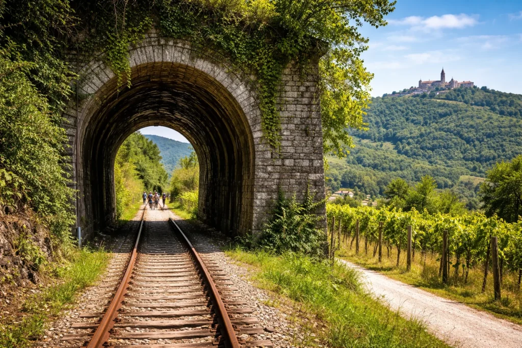 Abandoned tunnel through scenic Croatia trail