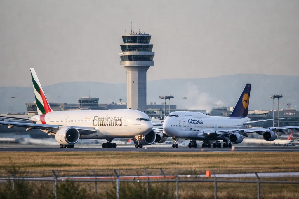 Airplanes taxiing at the airport