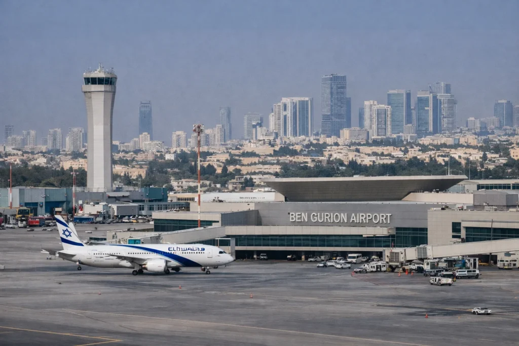 Ben Gurion Airport with Tel Aviv skyline
