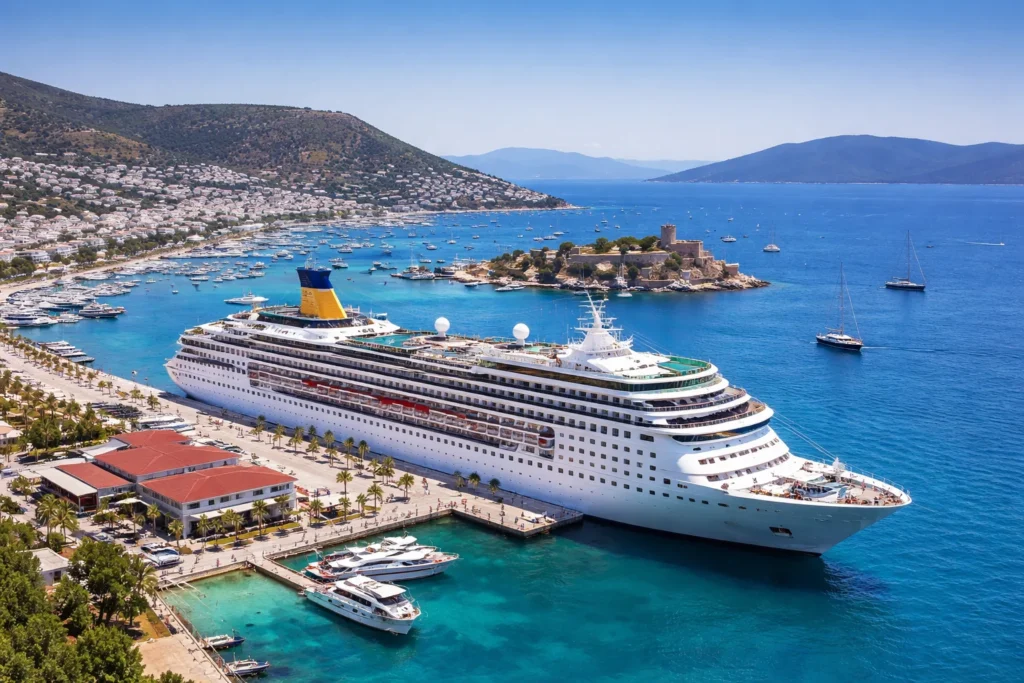 Bodrum harbor and luxury cruise ship