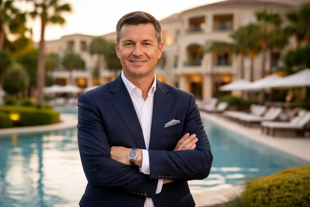 Confident elegance at sunset resort