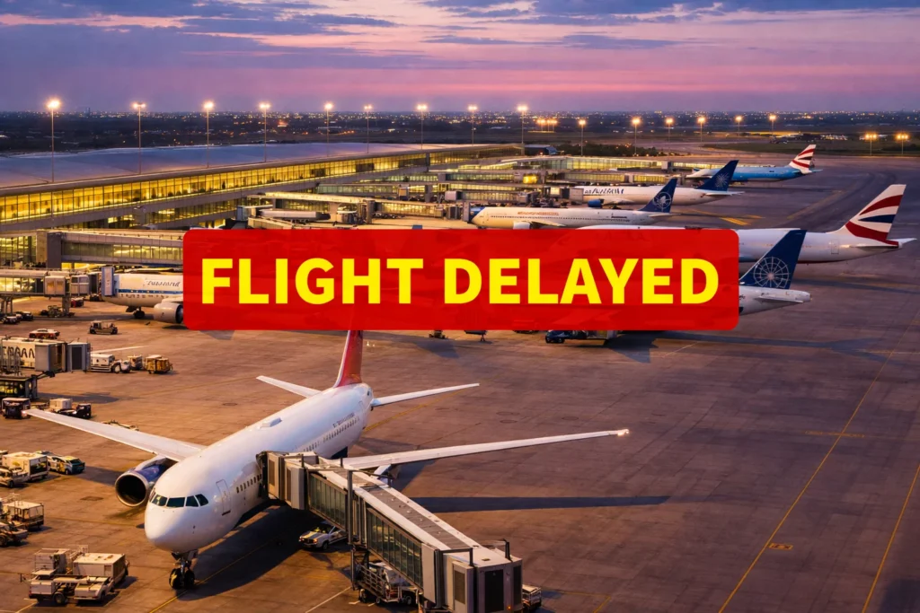 Flight delay at sunset airport