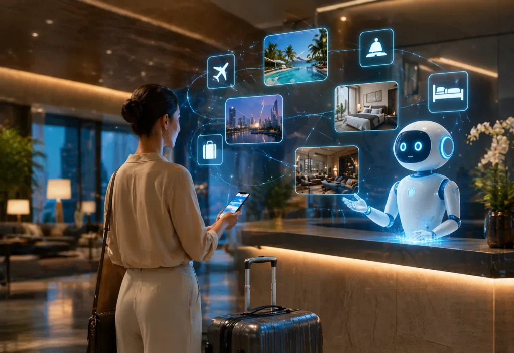 Futuristic hotel lobby