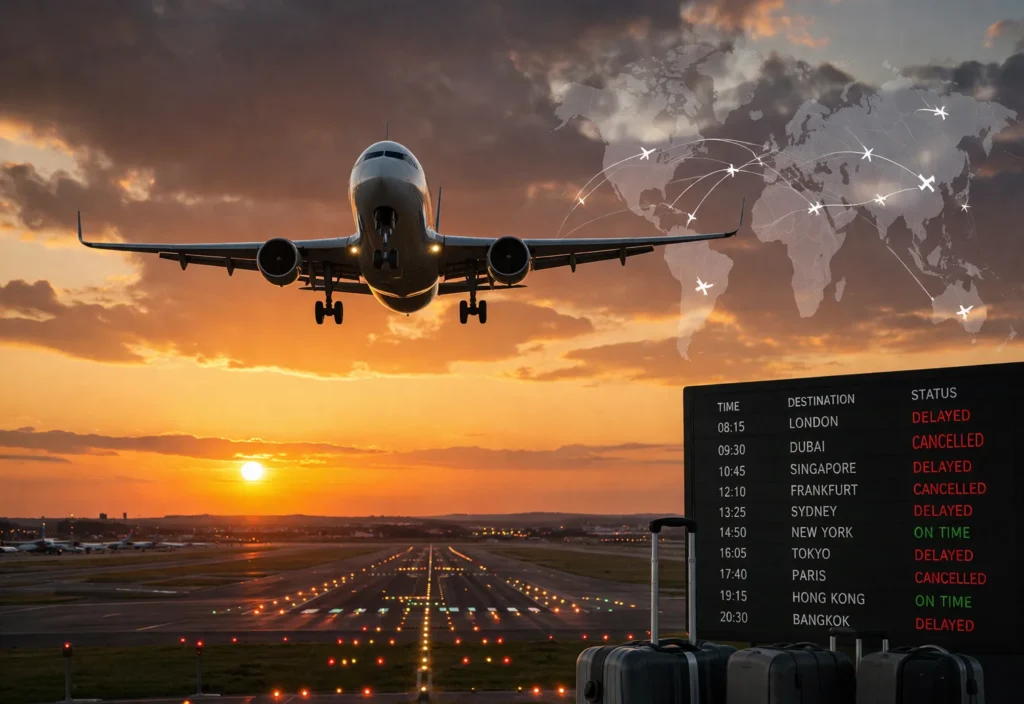 Jet landing at sunset with flight board (1)