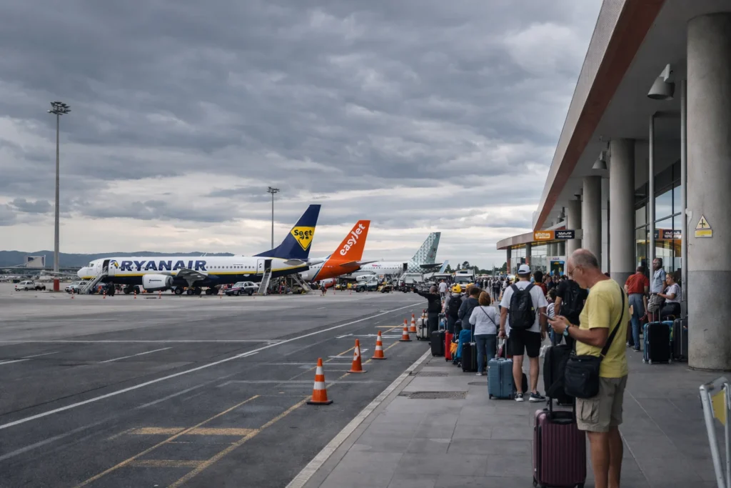 Passengers at the airport terminal gate