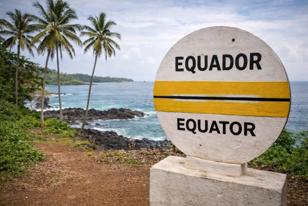 Señal del ecuador junto a la costa