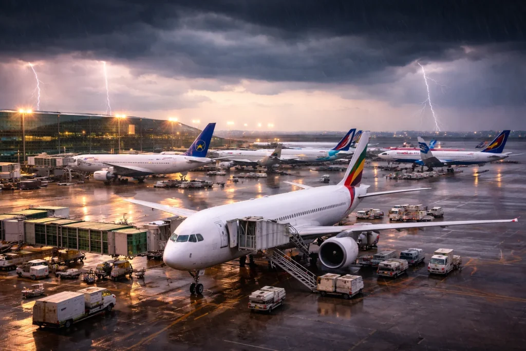 Stormy evening at the airport