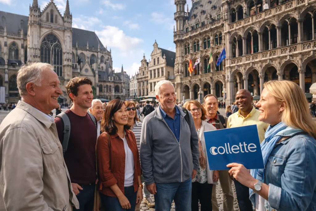 Tour group in historic city square