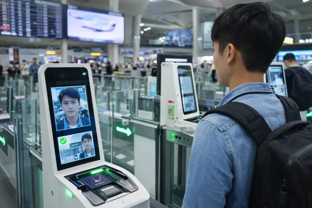 Traveler at biometric passport control