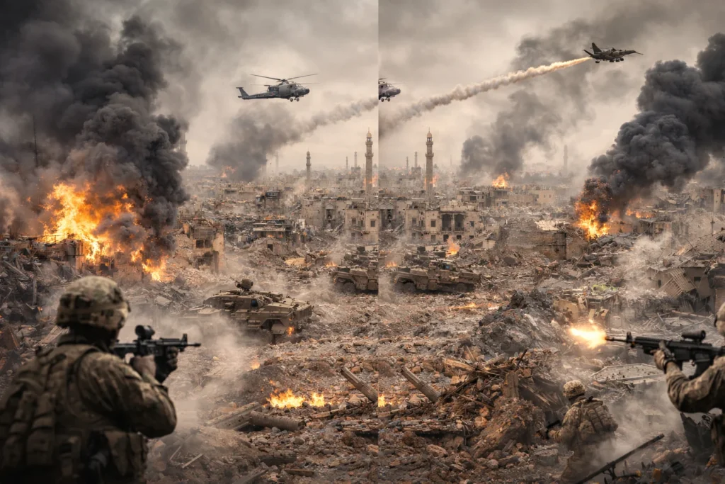 War-torn city under attack