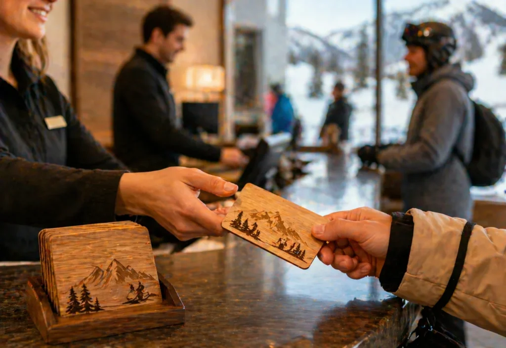 wooden key cards hospitality