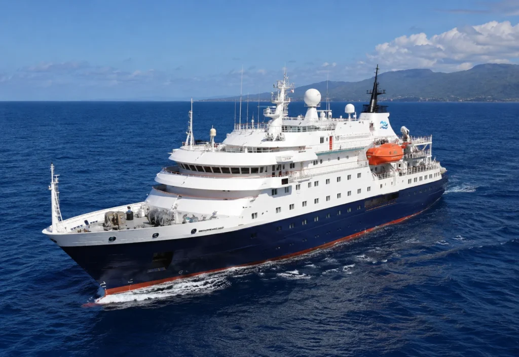 Cruise ship sailing on blue seas