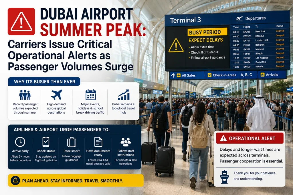 Dubai airport operational advisory graphic