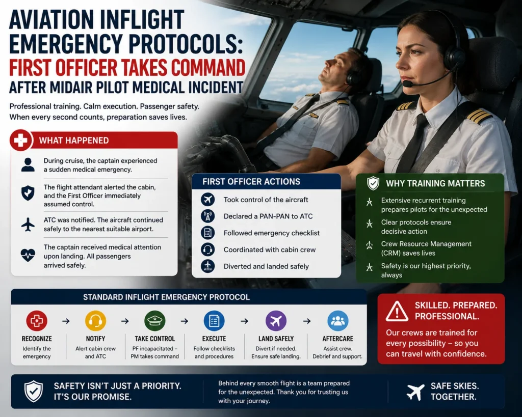First officer takes command during emergency