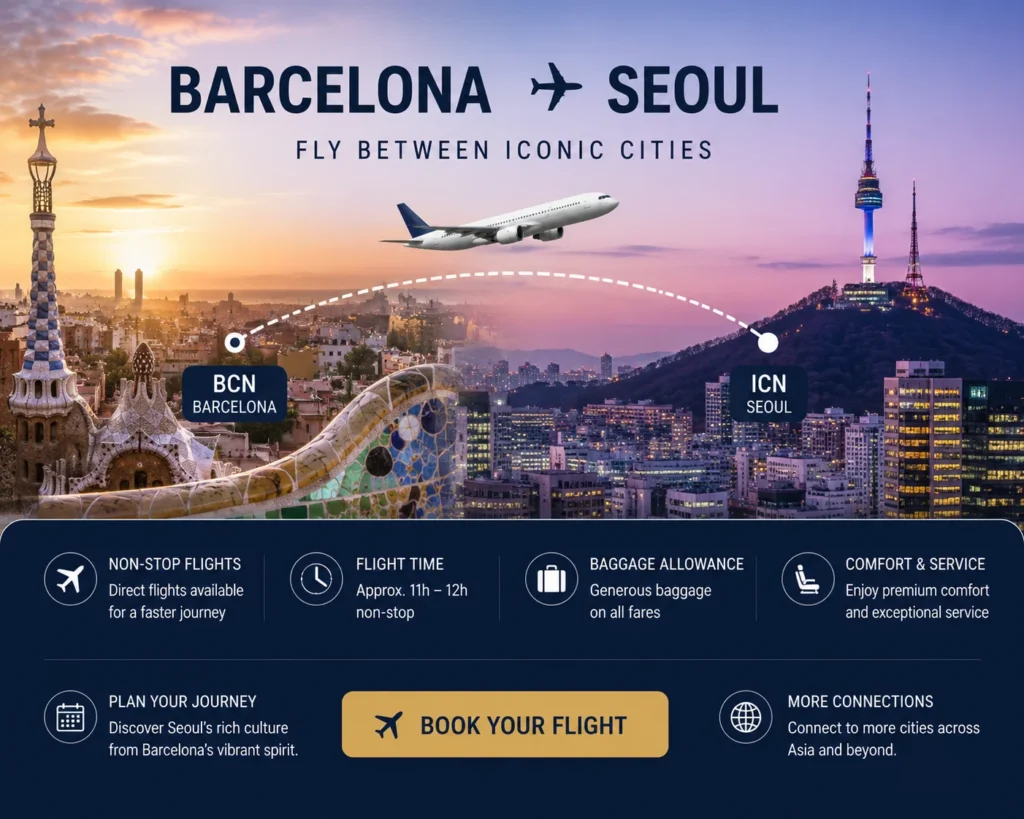 Fly between Barcelona and Seoul