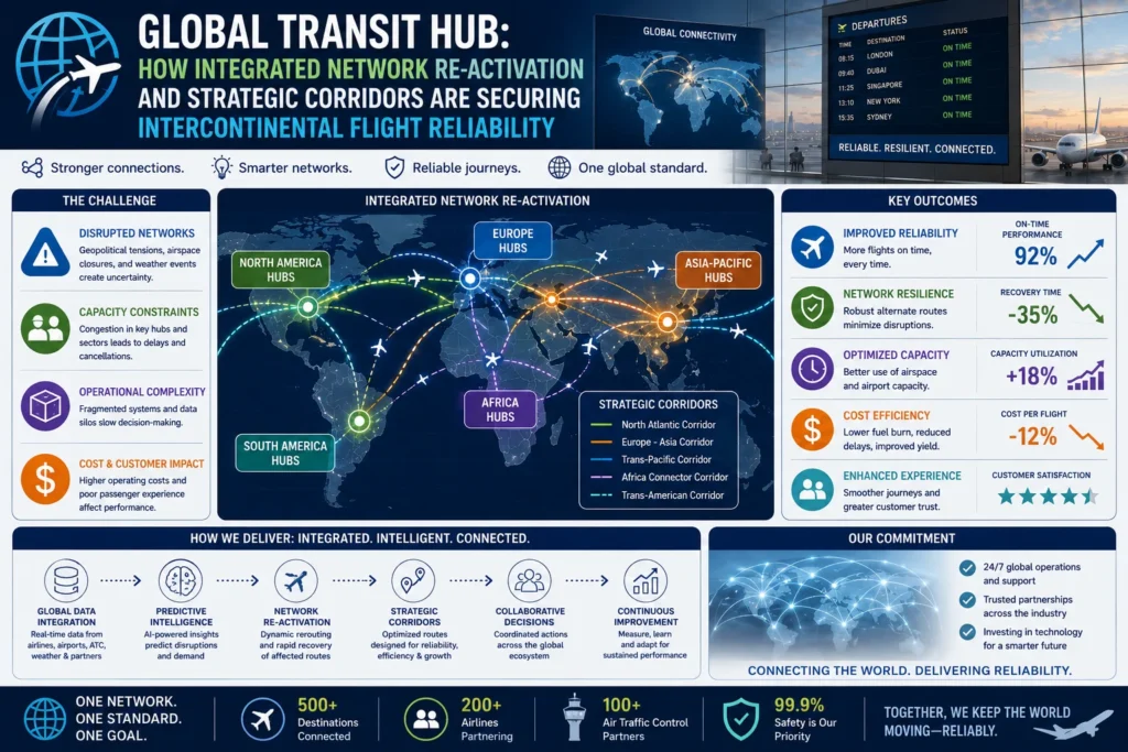 Global transit network integration infographic