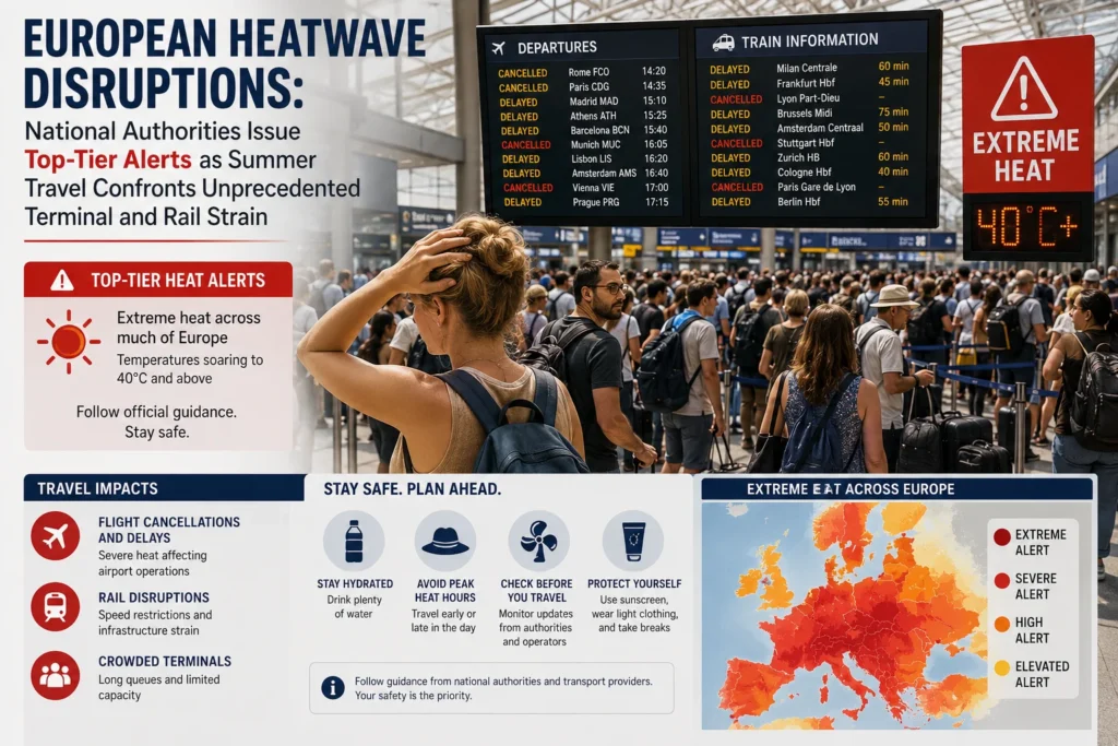 Heatwave disruption at European travel hubs