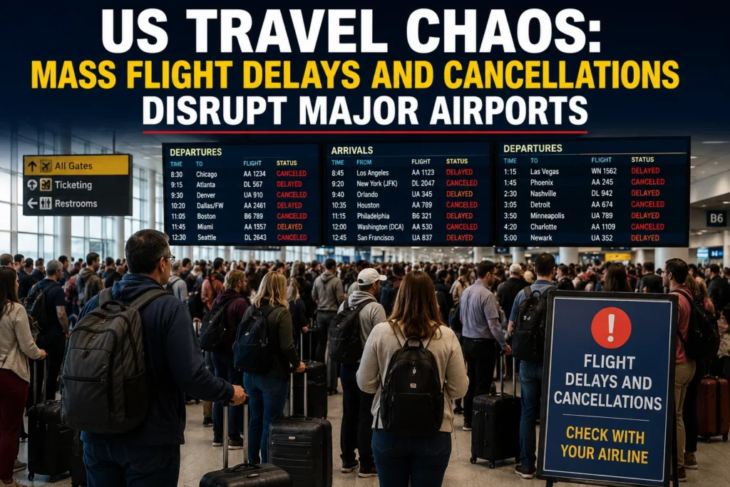 US travel chaos at crowded airport