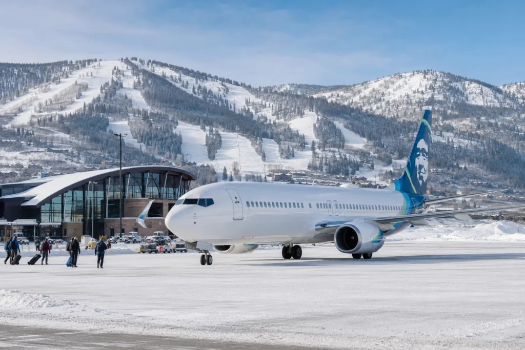 Alaska Airlines at Snowy Steamboat Springs