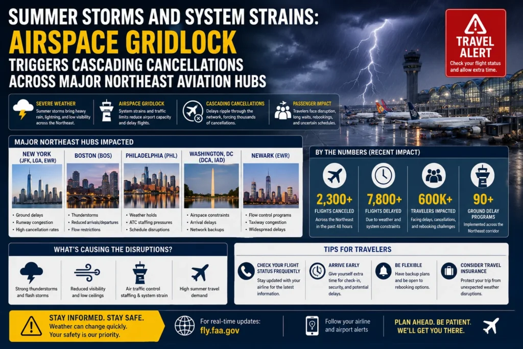 Aviation disruptions due to summer storms