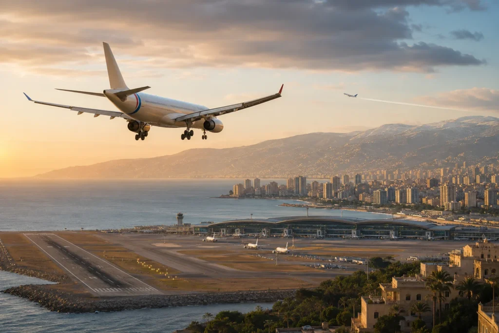 Dawn Jet Approaches Beirut Coastline