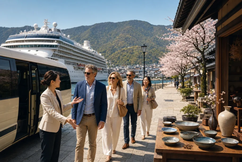 Luxury cruise excursion in springtime Japan