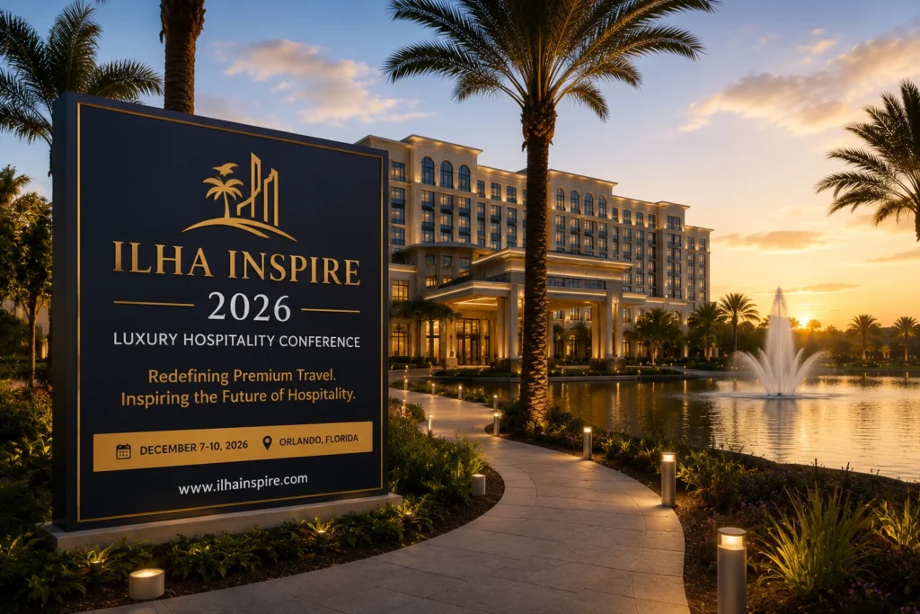 Luxury hospitality conference at sunset