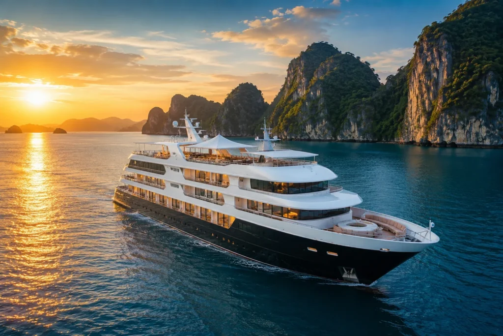 Serene sunset cruise in coastal bay