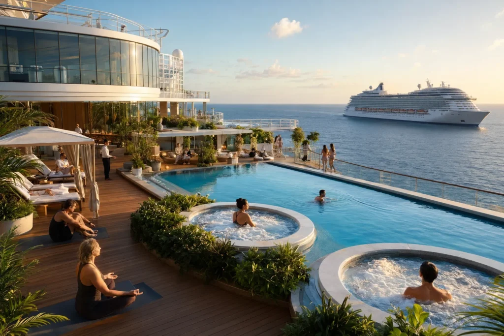 Sunrise wellness deck aboard twin cruise ships