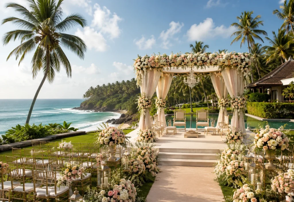 Tropical seaside wedding setup