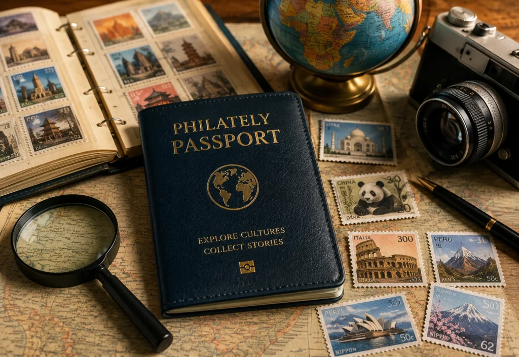 Vintage travel memories and stamp collection