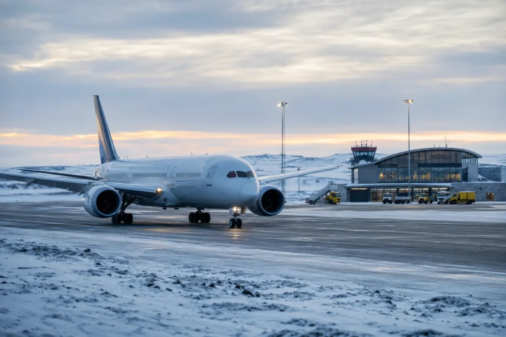 Widebody Jet Taxiing Through Arctic Iqaluit
