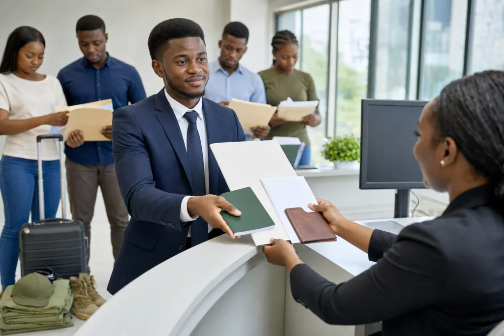 graduate presenting documents for verification
