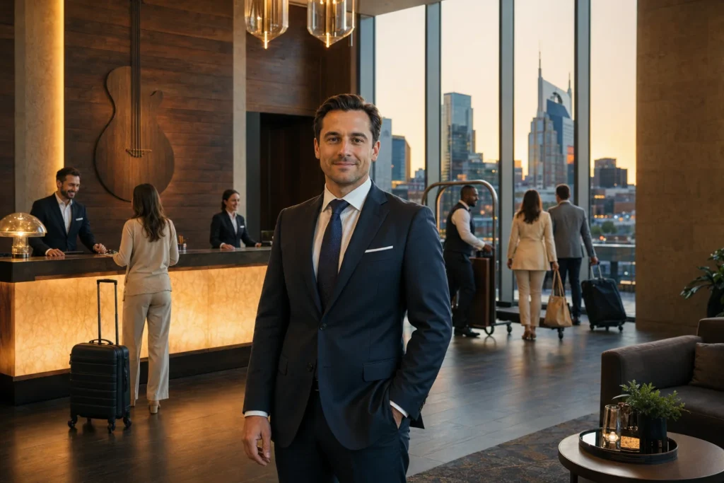 hotel leadership in elegant nashville lobby