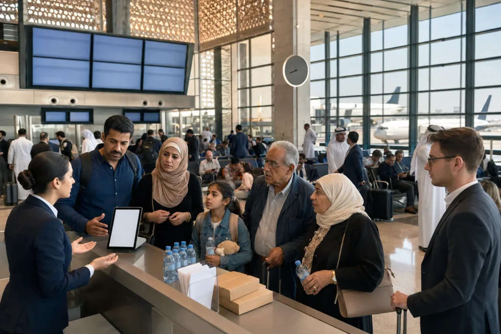 passenger assistance at busy gulf airport