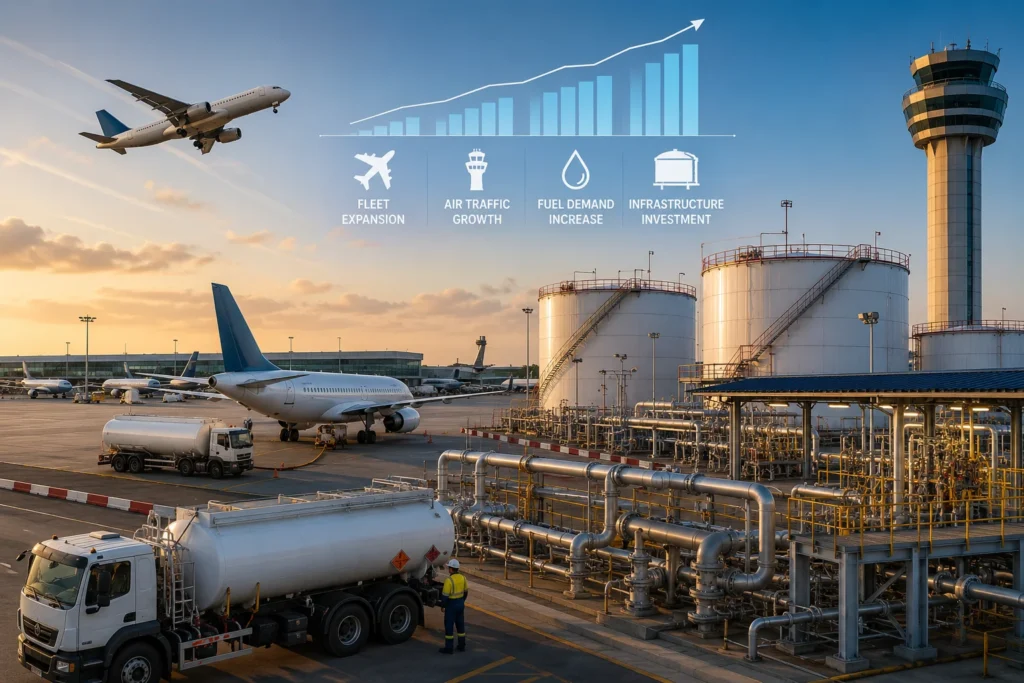Airport Fuel Infrastructure at Sunset