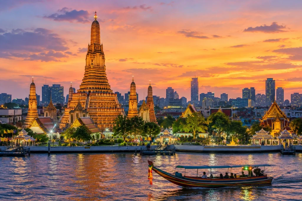 Bangkok Temple River at Sunset
