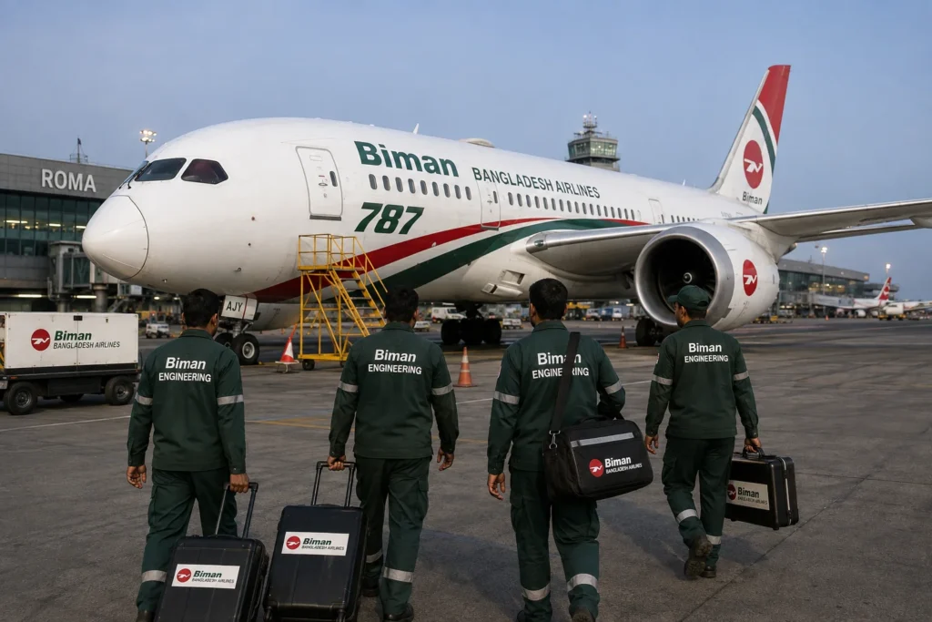 Biman Bangladesh Airlines Dispatches Engineering Operations to Rome Following Aircraft Technical Grounding