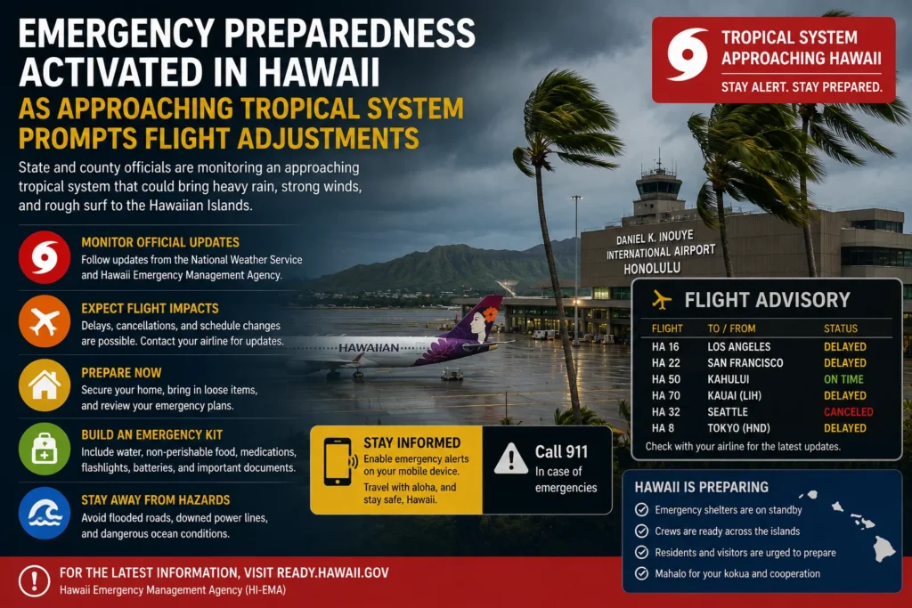 Emergency Preparedness Activated in Hawaii as Approaching Tropical System Prompts Flight Adjustments