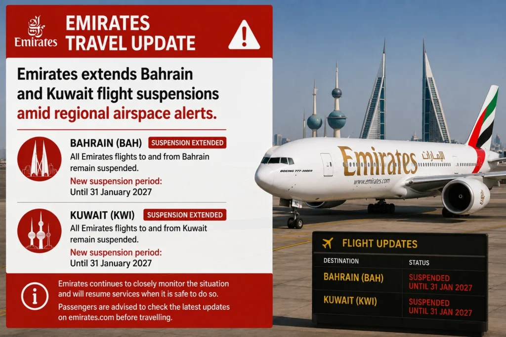 Emirates Bahrain and Kuwait Travel Update