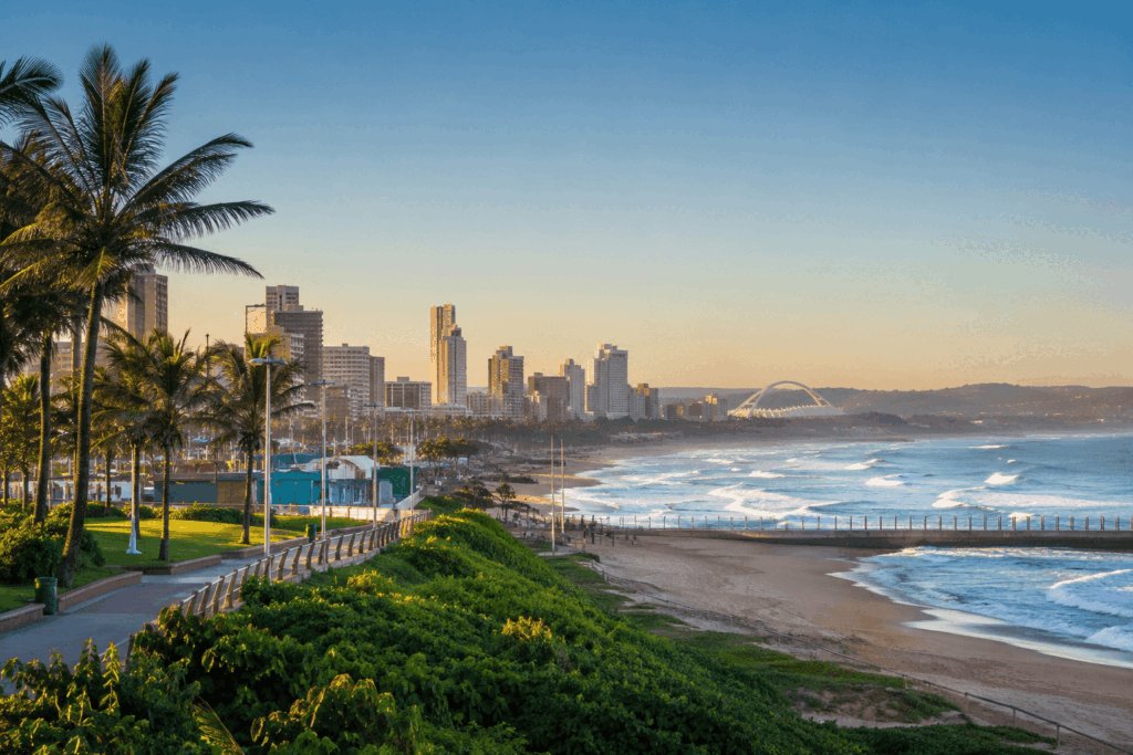 Golden Coastal City at Sunrise
