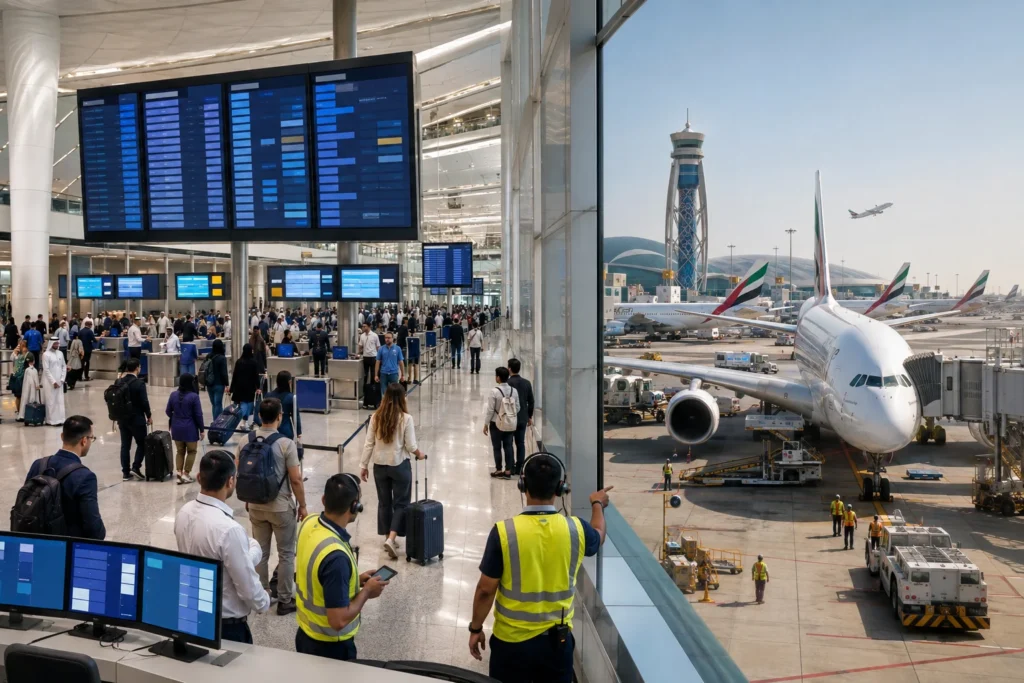Modern Airport Terminal and Busy Apron