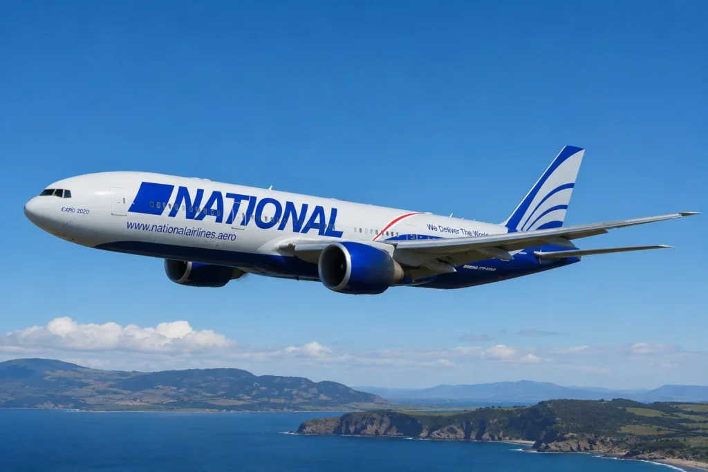 National Airlines Jet Over Scenic Coastline