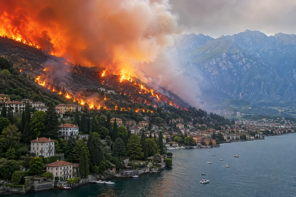 Wildfire Above the Lakeside Village