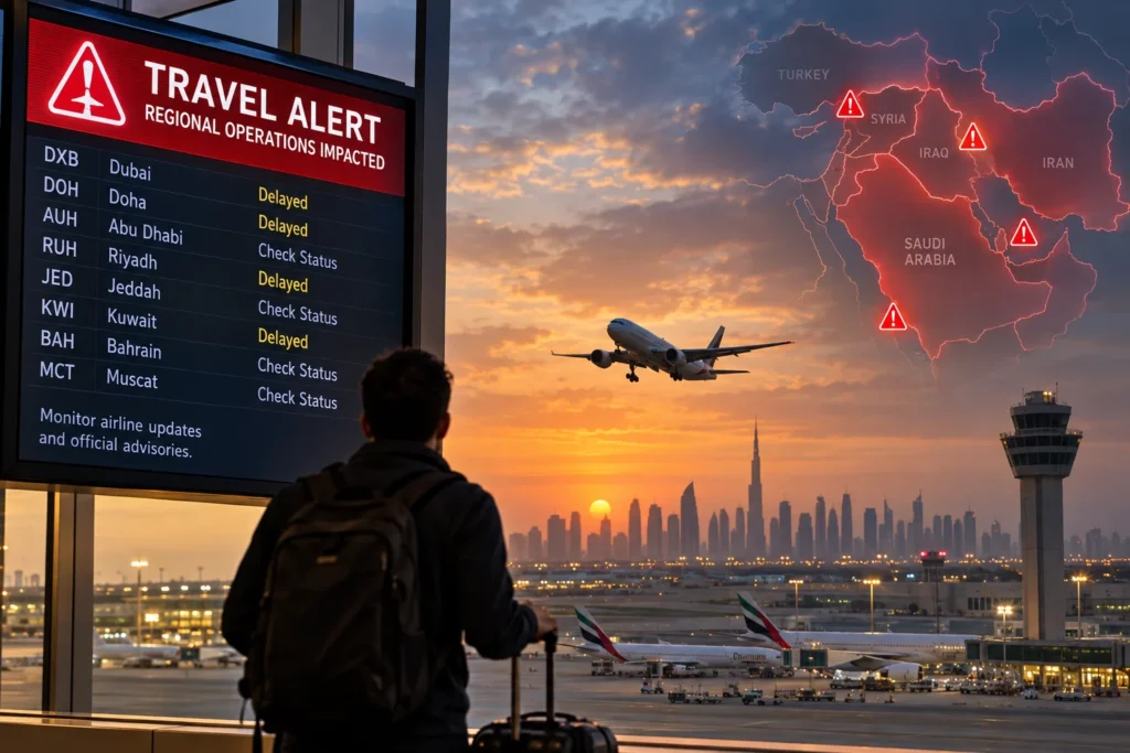 Airport Travel Alert at Sunset